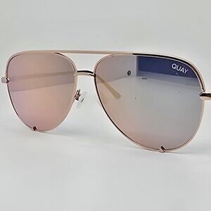 Quay Australia High Key Gold Frame Gold Mirror Lens Oversized Aviator Sunglasses